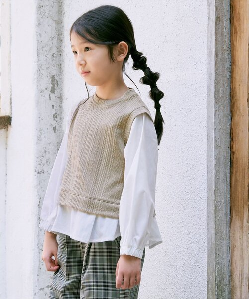 ikka(イッカ)の「【親子コーデ】ケーブル柄レイヤードプルオーバー(120~160cm)(Tシャツ/カットソー・キッズ・ブラック/ベージュ・120/130/140/150/160)」の5枚目の写真