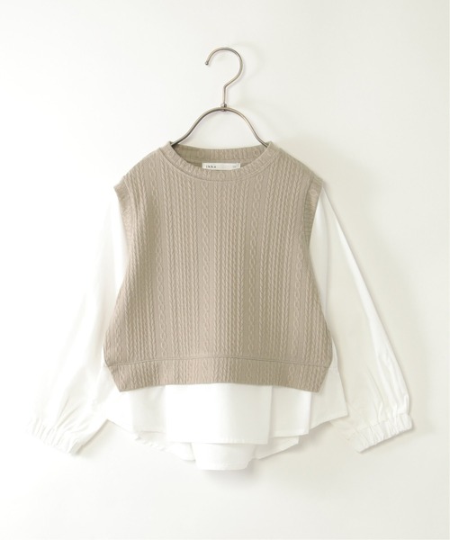 ikka(イッカ)の「【親子コーデ】ケーブル柄レイヤードプルオーバー(120~160cm)(Tシャツ/カットソー・キッズ・ブラック/ベージュ・120/130/140/150/160)」の1枚目の写真