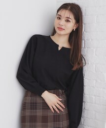 ◆《5color/XS-LL》キーネックビジュードルマンニット【洗濯機洗い可】