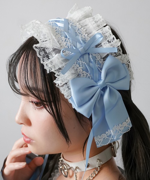 SPINNS（スピンズ）の「リボンレース ヘッドドレス（バレッタ/ヘアクリップ・レディース・ブラック/サックスブルー/ピンク/レッド・ONESIZE）」の7枚目の写真