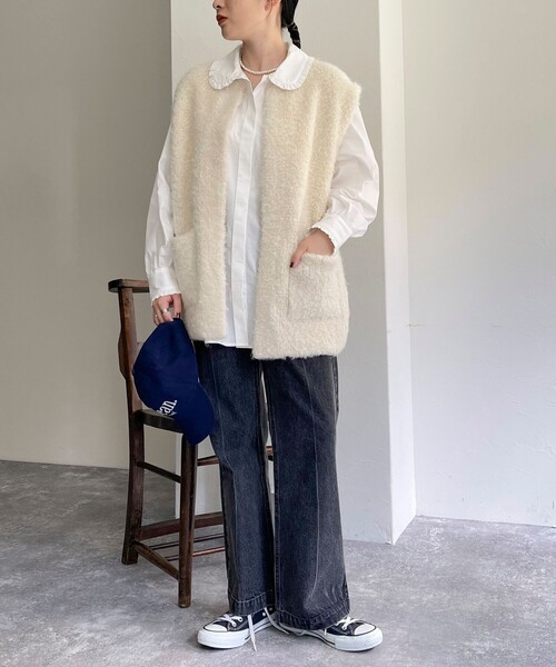 fredy emue(フレディエミュ)の「フリルカラーブラウス(シャツ/ブラウス・レディース・サックスブルー/オフホワイト/ブルー系その他・38)」の4枚目の写真