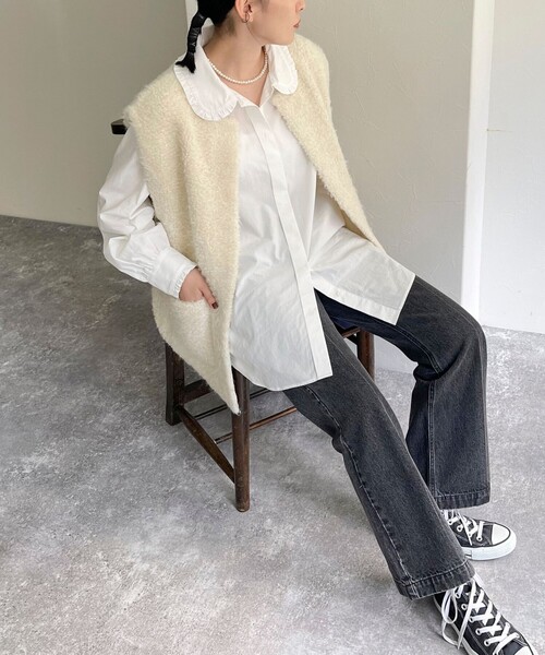 fredy emue(フレディエミュ)の「フリルカラーブラウス(シャツ/ブラウス・レディース・サックスブルー/オフホワイト/ブルー系その他・38)」の8枚目の写真