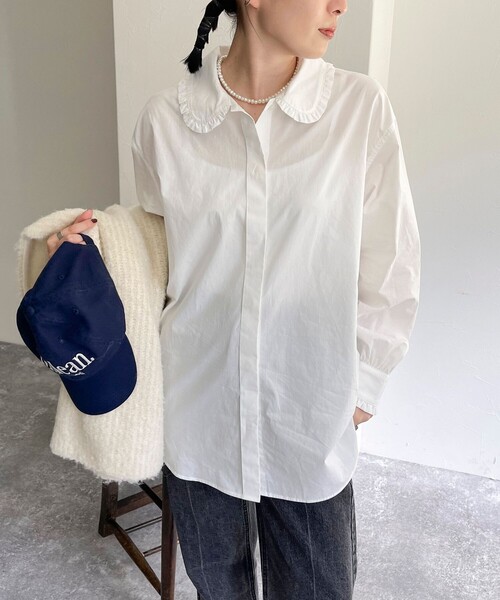 fredy emue(フレディエミュ)の「フリルカラーブラウス(シャツ/ブラウス・レディース・サックスブルー/オフホワイト/ブルー系その他・38)」の16枚目の写真