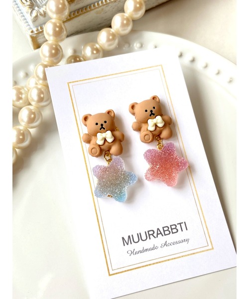 VIBGYOR(ヴィブジョー)の「【MUURABBTI】くまちゃんとお菓子星ピアス(MA)(ピアス(両耳用)・レディース・ピンク系その他/ブルー系その他・FREE)」の2枚目の写真