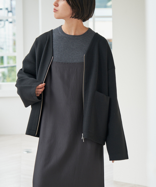 Spick & Span（スピックアンドスパン）の「ダブルジップニットカーディガン（カーディガン/ボレロ・レディース・チャコールグレー/ブラック・FREE）」の4枚目の写真