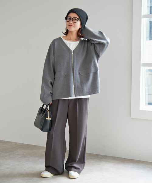 Spick & Span（スピックアンドスパン）の「ダブルジップニットカーディガン（カーディガン/ボレロ・レディース・チャコールグレー/ブラック・FREE）」の7枚目の写真