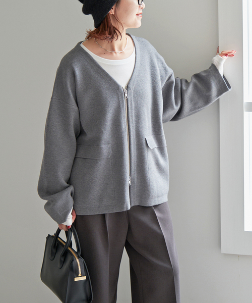 Spick & Span（スピックアンドスパン）の「ダブルジップニットカーディガン（カーディガン/ボレロ・レディース・チャコールグレー/ブラック・FREE）」の8枚目の写真