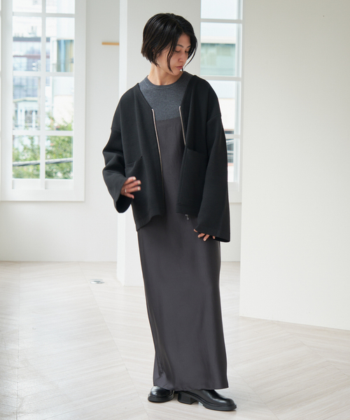 Spick & Span（スピックアンドスパン）の「ダブルジップニットカーディガン（カーディガン/ボレロ・レディース・チャコールグレー/ブラック・FREE）」の9枚目の写真