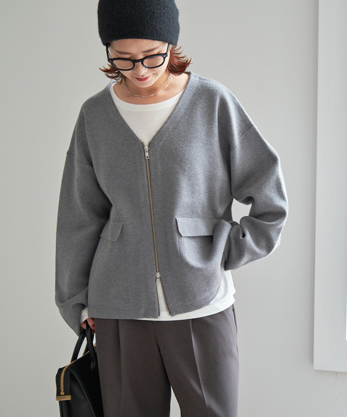 Spick & Span（スピックアンドスパン）の「ダブルジップニットカーディガン（カーディガン/ボレロ・レディース・チャコールグレー/ブラック・FREE）」の21枚目の写真