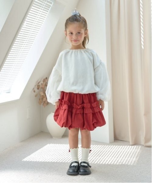 Lycee mine(リセマイン)の「フリル付きバルーンスカート(スカート・キッズ・ライトピンク/ライトベージュ/チェリーレッド/ネイビー・110cm/100cm/120cm/130cm/140cm/150cm)」の5枚目の写真
