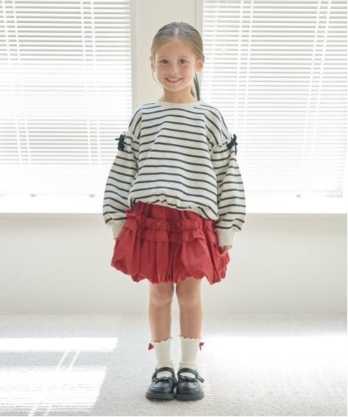 Lycee mine(リセマイン)の「フリル付きバルーンスカート(スカート・キッズ・ライトピンク/ライトベージュ/チェリーレッド/ネイビー・110cm/100cm/120cm/130cm/140cm/150cm)」の22枚目の写真