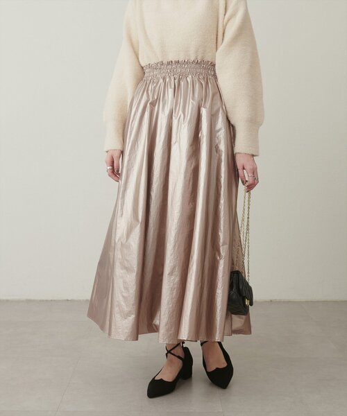 natural couture（ナチュラルクチュール）の「【大人ナチュ】ウエストシャーリングシャイニースカート（スカート・レディース・ベージュ/オフホワイト・MEDIUM/LARGE）」の15枚目の写真