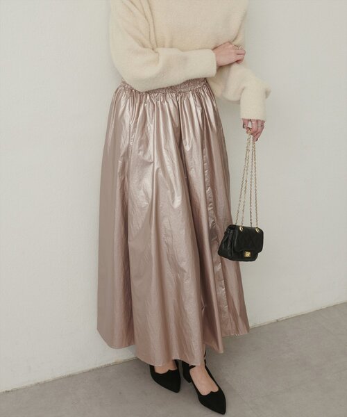 natural couture（ナチュラルクチュール）の「【大人ナチュ】ウエストシャーリングシャイニースカート（スカート・レディース・ベージュ/オフホワイト・MEDIUM/LARGE）」の12枚目の写真