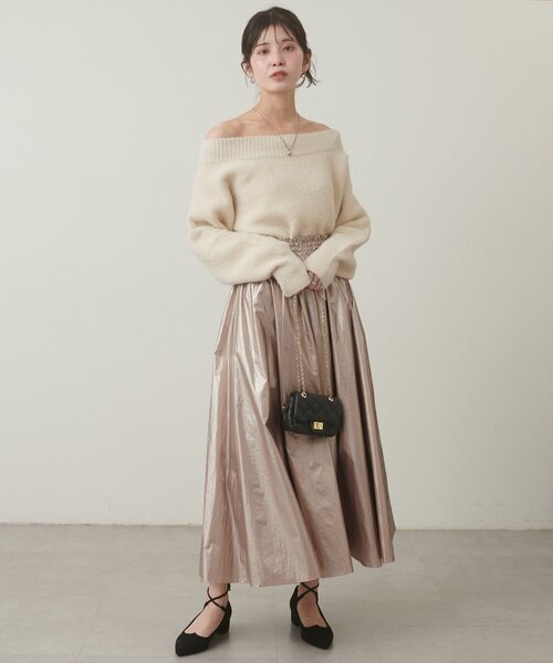 natural couture（ナチュラルクチュール）の「【大人ナチュ】ウエストシャーリングシャイニースカート（スカート・レディース・ベージュ/オフホワイト・MEDIUM/LARGE）」の10枚目の写真