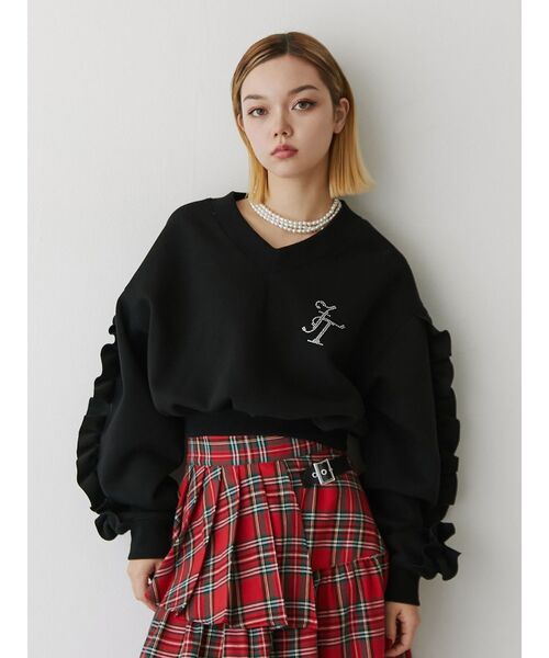 ラインストーンフリルプルオーバー（Tシャツ/カットソー）｜jouetie（ジュエティ）