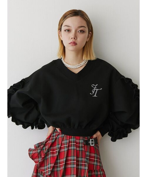 jouetie（ジュエティ）の「ラインストーンフリルプルオーバー/スウェットトレーナー（スウェット・レディース・グレー/オフホワイト/ブラック・MEDIUM）」の5枚目の写真