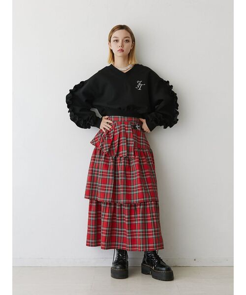 jouetie（ジュエティ）の「ラインストーンフリルプルオーバー/スウェットトレーナー（スウェット・レディース・グレー/オフホワイト/ブラック・MEDIUM）」の8枚目の写真