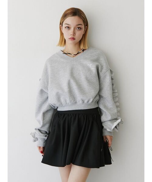 jouetie（ジュエティ）の「ラインストーンフリルプルオーバー/スウェットトレーナー（スウェット・レディース・グレー/オフホワイト/ブラック・MEDIUM）」の10枚目の写真