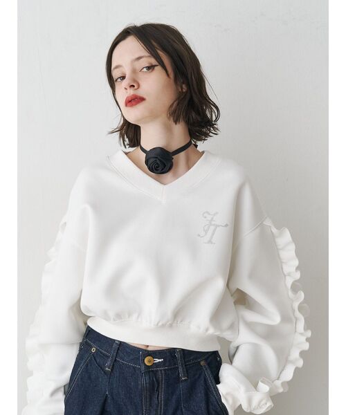 jouetie（ジュエティ）の「ラインストーンフリルプルオーバー/スウェットトレーナー（スウェット・レディース・グレー/オフホワイト/ブラック・MEDIUM）」の13枚目の写真