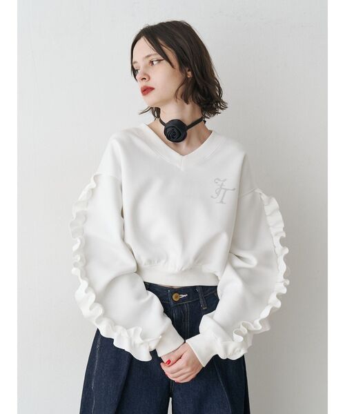 jouetie（ジュエティ）の「ラインストーンフリルプルオーバー/スウェットトレーナー（スウェット・レディース・グレー/オフホワイト/ブラック・MEDIUM）」の14枚目の写真