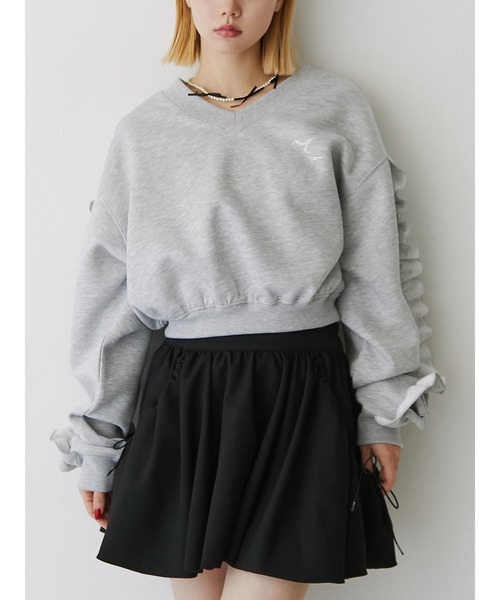 jouetie（ジュエティ）の「ラインストーンフリルプルオーバー/スウェットトレーナー（スウェット・レディース・グレー/オフホワイト/ブラック・MEDIUM）」の3枚目の写真