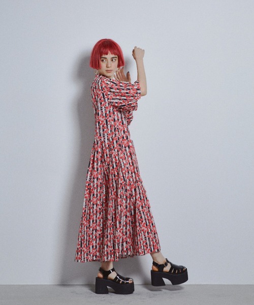 manana suerte オリジナルプリントバルーンスリーブワンピース　美品 manana suerte ワンピース オリジナルプリントバルーンスリーブ