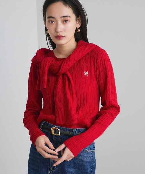VIS（ビス）の「ワンポイント胸刺繍ケーブルニットプルオーバー（ニット/セーター・レディース・グレー/レッド/キナリ/サックスブルー・FREE）」の7枚目の写真