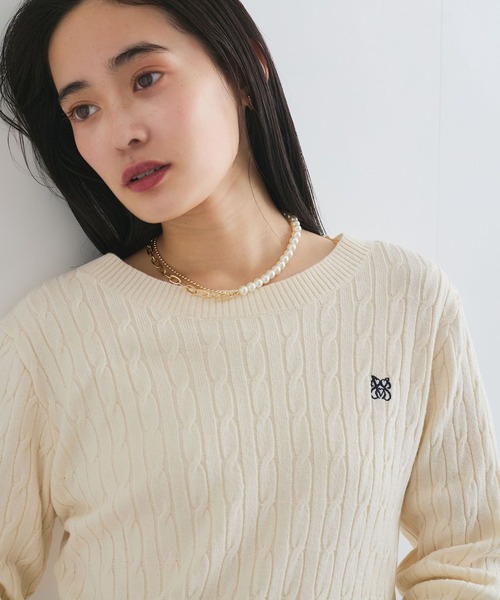 VIS（ビス）の「ワンポイント胸刺繍ケーブルニットプルオーバー（ニット/セーター・レディース・グレー/レッド/キナリ/サックスブルー・FREE）」の11枚目の写真