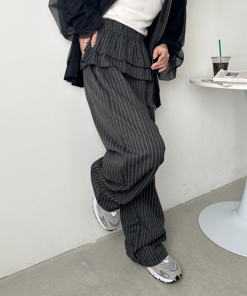 美品 Deuxieme Classe 別注 ウエストロゴパンツ ストライプ 36 セール】ウエストフリルデザインストライプパンツ（その他パンツ