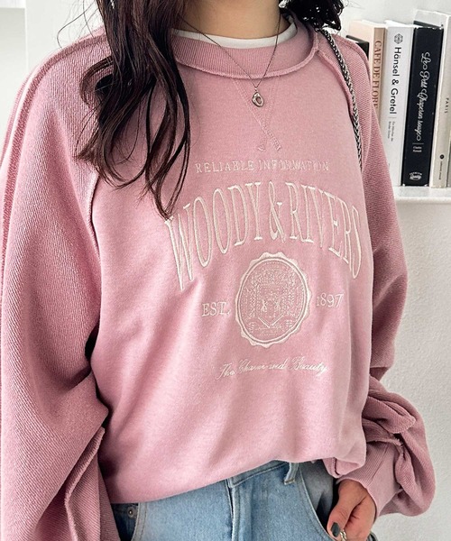 GeeRA（ジーラ）の「春にぴったり♪リメイク風刺しゅうロゴ裏毛スウェット（スウェット・レディース・ピンク/チャコール/オートミール・LARGE/X-LARGE/MEDIUM）」の12枚目の写真