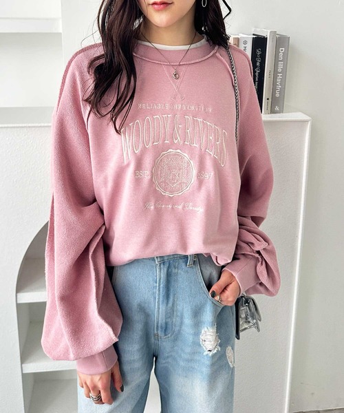 GeeRA（ジーラ）の「春にぴったり♪リメイク風刺しゅうロゴ裏毛スウェット（スウェット・レディース・ピンク/チャコール/オートミール・LARGE/X-LARGE/MEDIUM）」の13枚目の写真