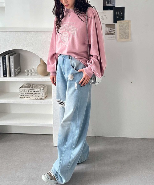 GeeRA（ジーラ）の「春にぴったり♪リメイク風刺しゅうロゴ裏毛スウェット（スウェット・レディース・ピンク/チャコール/オートミール・LARGE/X-LARGE/MEDIUM）」の14枚目の写真