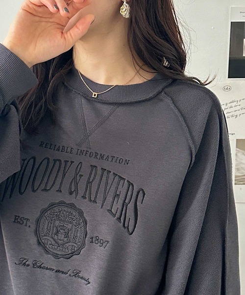 GeeRA（ジーラ）の「春にぴったり♪リメイク風刺しゅうロゴ裏毛スウェット（スウェット・レディース・ピンク/チャコール/オートミール・LARGE/X-LARGE/MEDIUM）」の5枚目の写真