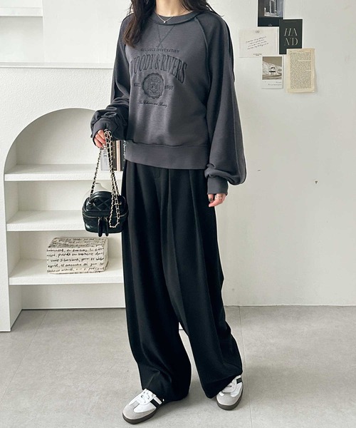 GeeRA（ジーラ）の「春にぴったり♪リメイク風刺しゅうロゴ裏毛スウェット（スウェット・レディース・ピンク/チャコール/オートミール・LARGE/X-LARGE/MEDIUM）」の6枚目の写真