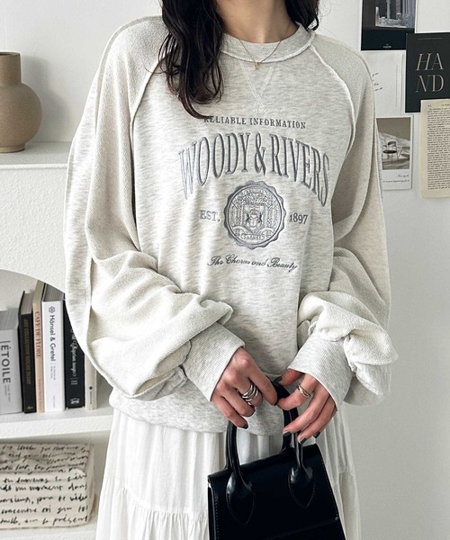 GeeRA（ジーラ）の「春にぴったり♪リメイク風刺しゅうロゴ裏毛スウェット（スウェット・レディース・ピンク/チャコール/オートミール・LARGE/X-LARGE/MEDIUM）」の7枚目の写真