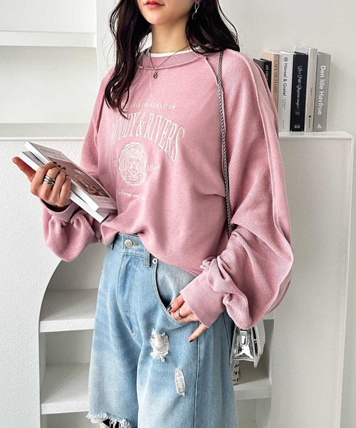 GeeRA（ジーラ）の「春にぴったり♪リメイク風刺しゅうロゴ裏毛スウェット（スウェット・レディース・ピンク/チャコール/オートミール・LARGE/X-LARGE/MEDIUM）」の18枚目の写真