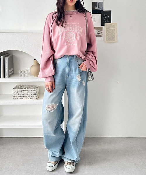 GeeRA（ジーラ）の「春にぴったり♪リメイク風刺しゅうロゴ裏毛スウェット（スウェット・レディース・ピンク/チャコール/オートミール・LARGE/X-LARGE/MEDIUM）」の19枚目の写真