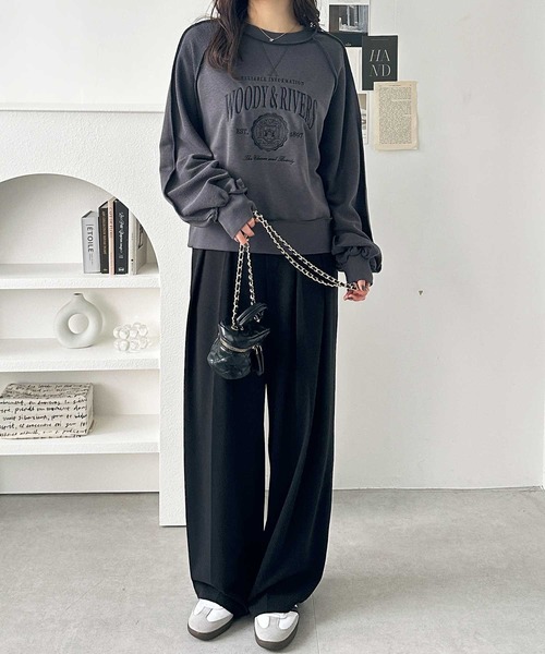 GeeRA（ジーラ）の「春にぴったり♪リメイク風刺しゅうロゴ裏毛スウェット（スウェット・レディース・ピンク/チャコール/オートミール・LARGE/X-LARGE/MEDIUM）」の16枚目の写真