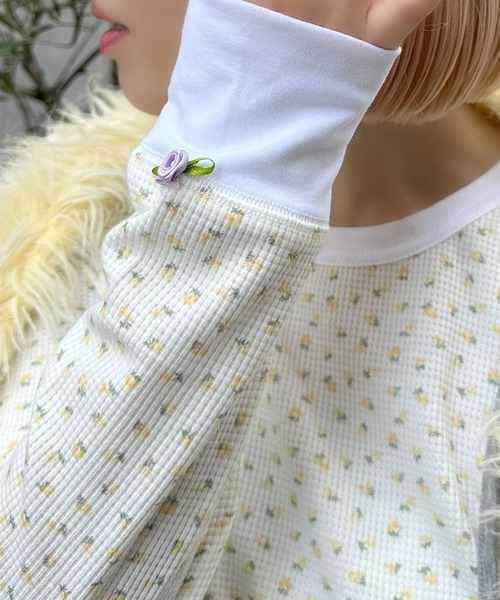 Alley Tokyo（アリートーキョー）の「花柄ワッフルロンT（Tシャツ/カットソー・レディース・イエロー/ブルー/ピンク・FREE）」の3枚目の写真