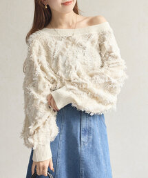 Thevon（ゼボン）の「フリンジボートネックニット（ニット/セーター）」