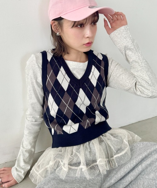 SOLLON.(ソルロン)の「アーガイルニットベスト(ベスト・レディース・ネイビー/ブラウン/グレー・FREE)」の15枚目の写真