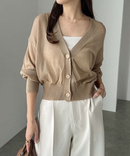 【美品】ロンハーマン　リネン　シアーカーディガン　ドロップショルダー　ショート丈 美品】ロンハーマン リネン シアーカーディガン ドロップ