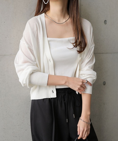 セール】リネンライクショート丈シアーカーディガン（カーディガン