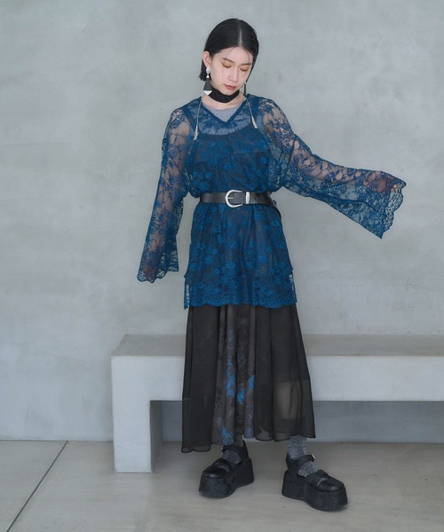 HARE（ハレ）の「2WAYレースVネックトップス(HARE)（Tシャツ/カットソー・レディース・ブルー/ブラック/ホワイト・FREE）」の9枚目の写真