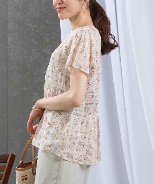 STUDIO PICONE（スタジオピッコーネ）の「麻100％ストライプ総柄ブラウス（シャツ/ブラウス・レディース・ベージュ/ピンク/ブルー・L/M/LL）」の17枚目の写真