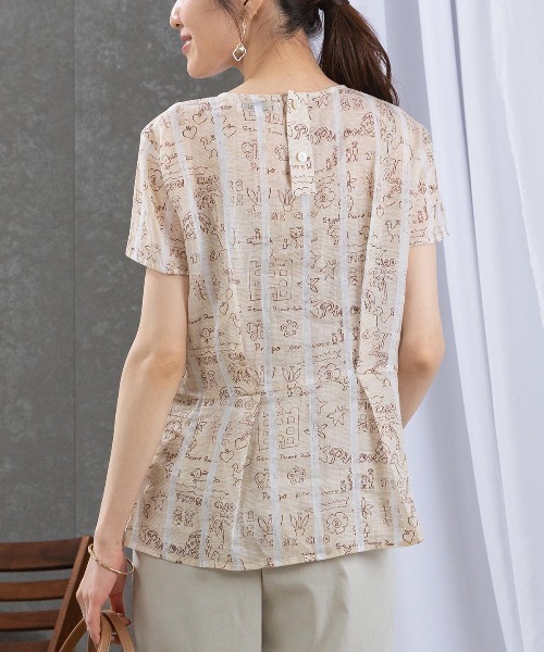 STUDIO PICONE（スタジオピッコーネ）の「麻100％ストライプ総柄ブラウス（シャツ/ブラウス・レディース・ベージュ/ピンク/ブルー・L/M/LL）」の18枚目の写真