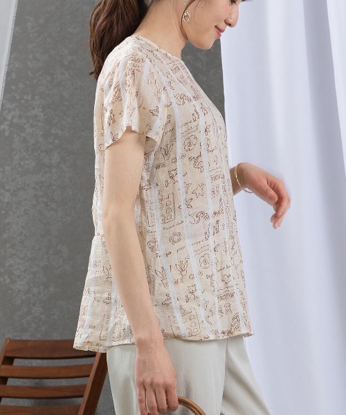 STUDIO PICONE（スタジオピッコーネ）の「麻100％ストライプ総柄ブラウス（シャツ/ブラウス・レディース・ベージュ/ピンク/ブルー・L/M/LL）」の19枚目の写真
