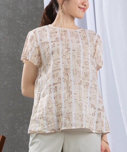 STUDIO PICONE（スタジオピッコーネ）の「麻100％ストライプ総柄ブラウス（シャツ/ブラウス・レディース・ベージュ/ピンク/ブルー・L/M/LL）」の20枚目の写真