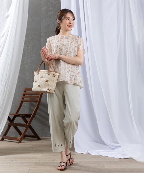 STUDIO PICONE（スタジオピッコーネ）の「麻100％ストライプ総柄ブラウス（シャツ/ブラウス・レディース・ベージュ/ピンク/ブルー・L/M/LL）」の21枚目の写真