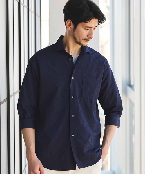 UNION STATION（ユニオンステーション）の「【抗菌・UVカット】ストレッチワッシャーワイドカラーシャツ（シャツ/ブラウス・メンズ・ホワイト/ネイビー/オレンジ/ダークブルー/ミント・S/M/L/LL）」の3枚目の写真